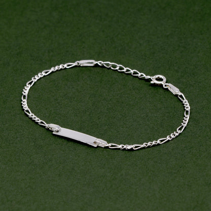 Sterling Silver Figaro Chain ID Bracelet 7"