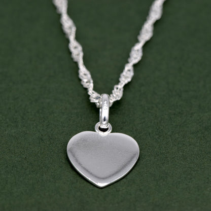 Sterling Silver Flat Heart Pendant Necklace on Singapore Chain