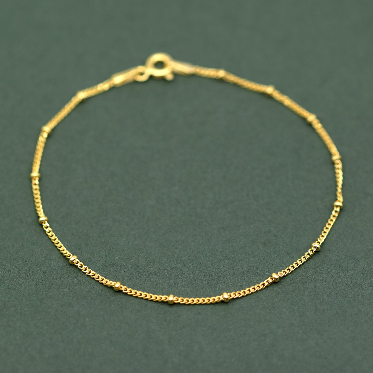 Gold Plated Sterling Silver Beaded Curb Chain Bracelet