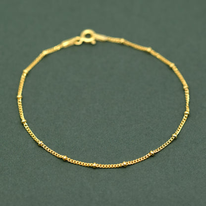 Gold Plated Sterling Silver Beaded Curb Chain Bracelet