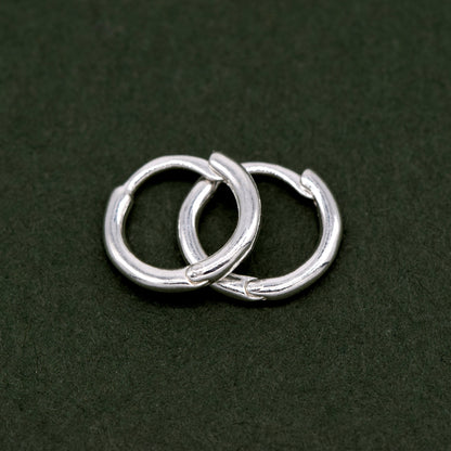 Sterling Silver 10, 14, 18mm Round Ear Huggie Hoop Earrings