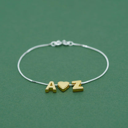 Gold Vermeil Sterling Silver Letter on Sterling Silver Box Bracelet
