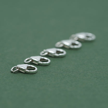 Sterling Silver 8mm Claw Carabiner Trigger Clasp with Split Ring, Pack of 5, 10 and 50