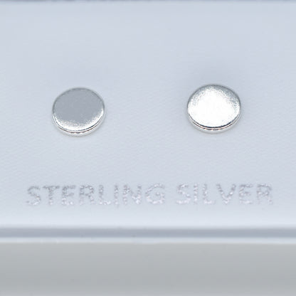 Sterling Silver Flat Round Stud Earrings in Gift Box