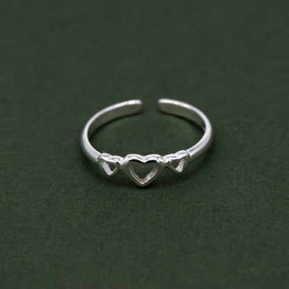 Sterling Silver Triple Heart Toe/Adjustable Ring