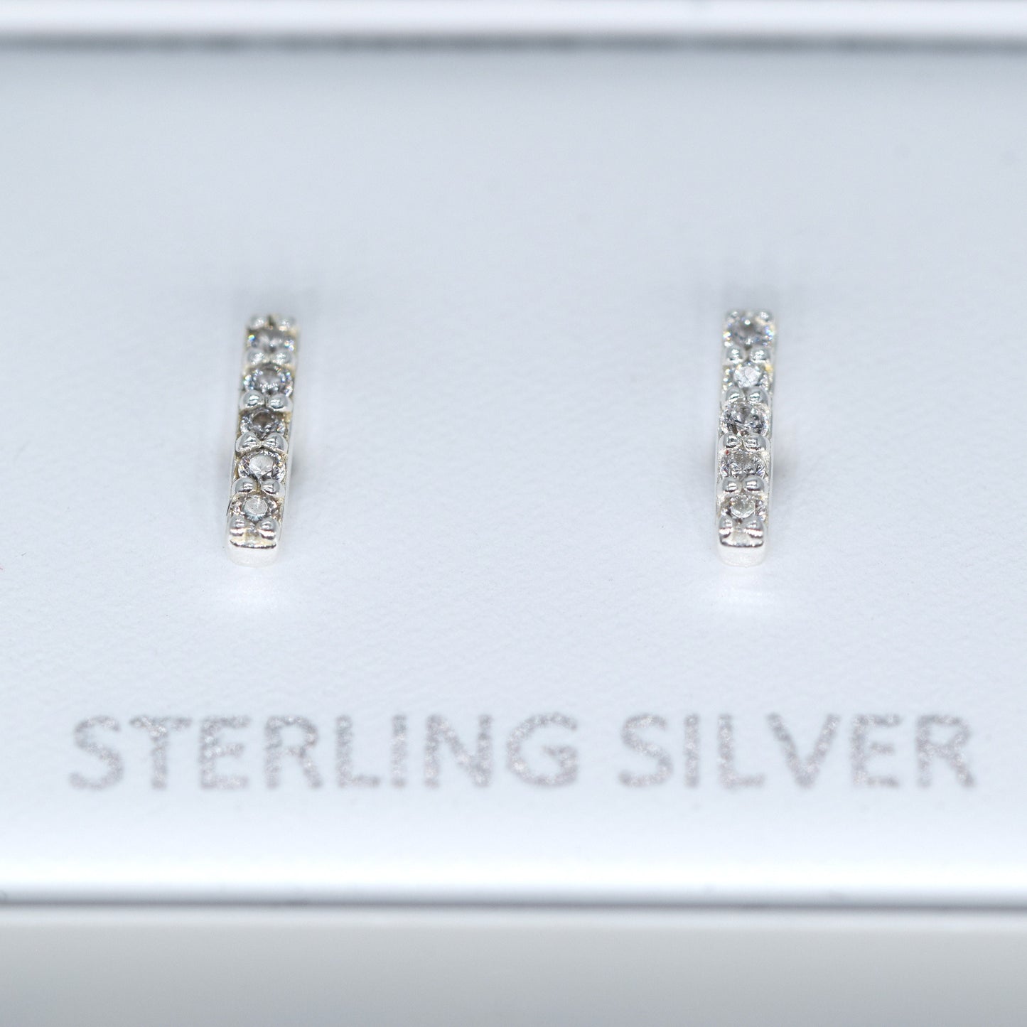 Sterling Silver 7.5mm Cubic Zirconia Bar Stud Earrings  in Gift Box