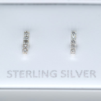 Sterling Silver 7.5mm Cubic Zirconia Bar Stud Earrings  in Gift Box