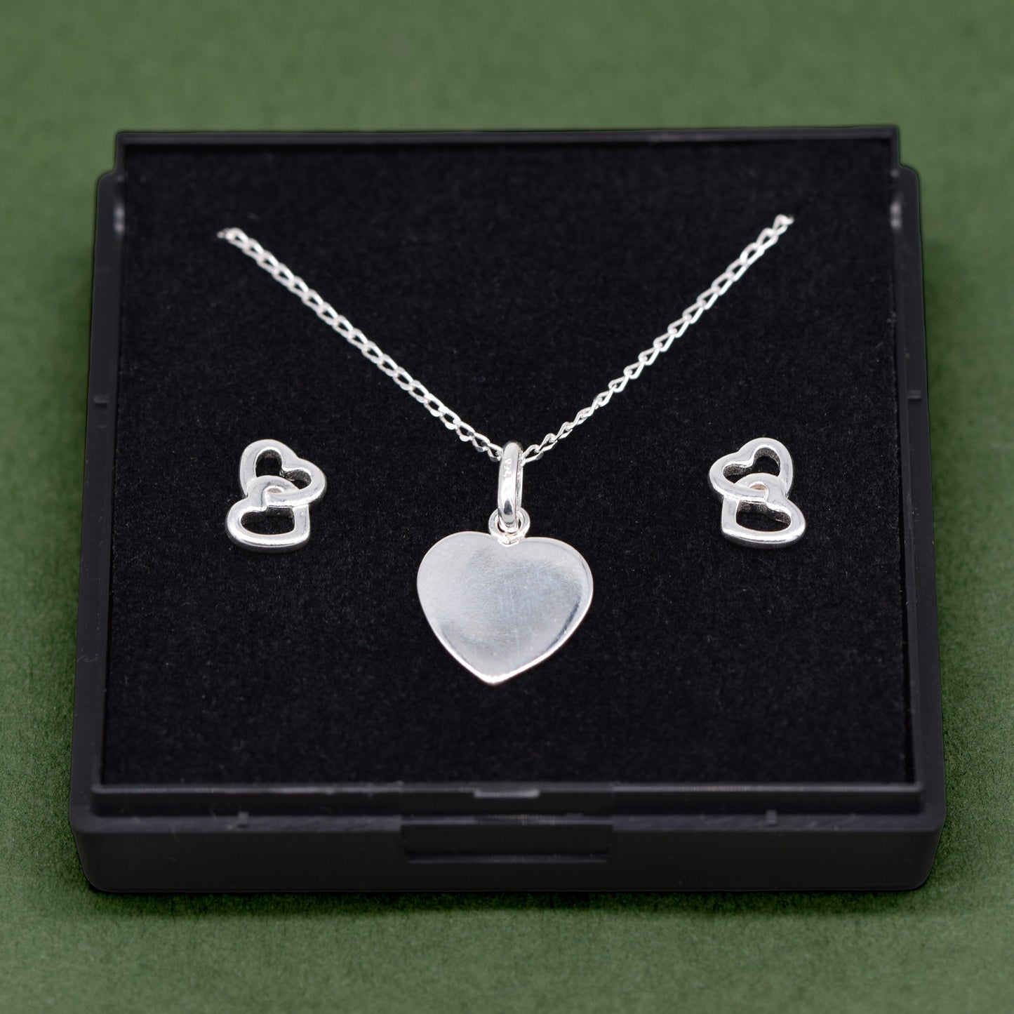 Sterling Silver Heart Necklace & Earrings Gift Set