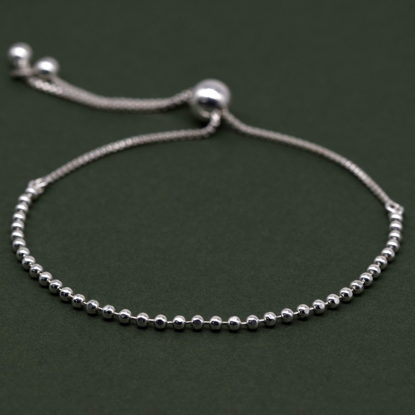 Sterling Silver 2mm Beaded Adjustable Slider Bracelet