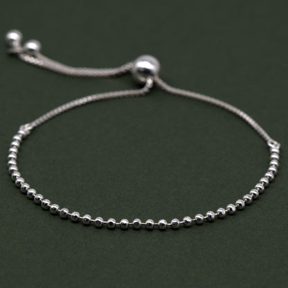 Sterling Silver 2mm Beaded Adjustable Slider Bracelet