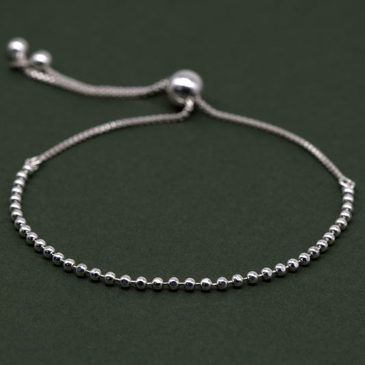 Sterling Silver 2mm Beaded Adjustable Slider Bracelet