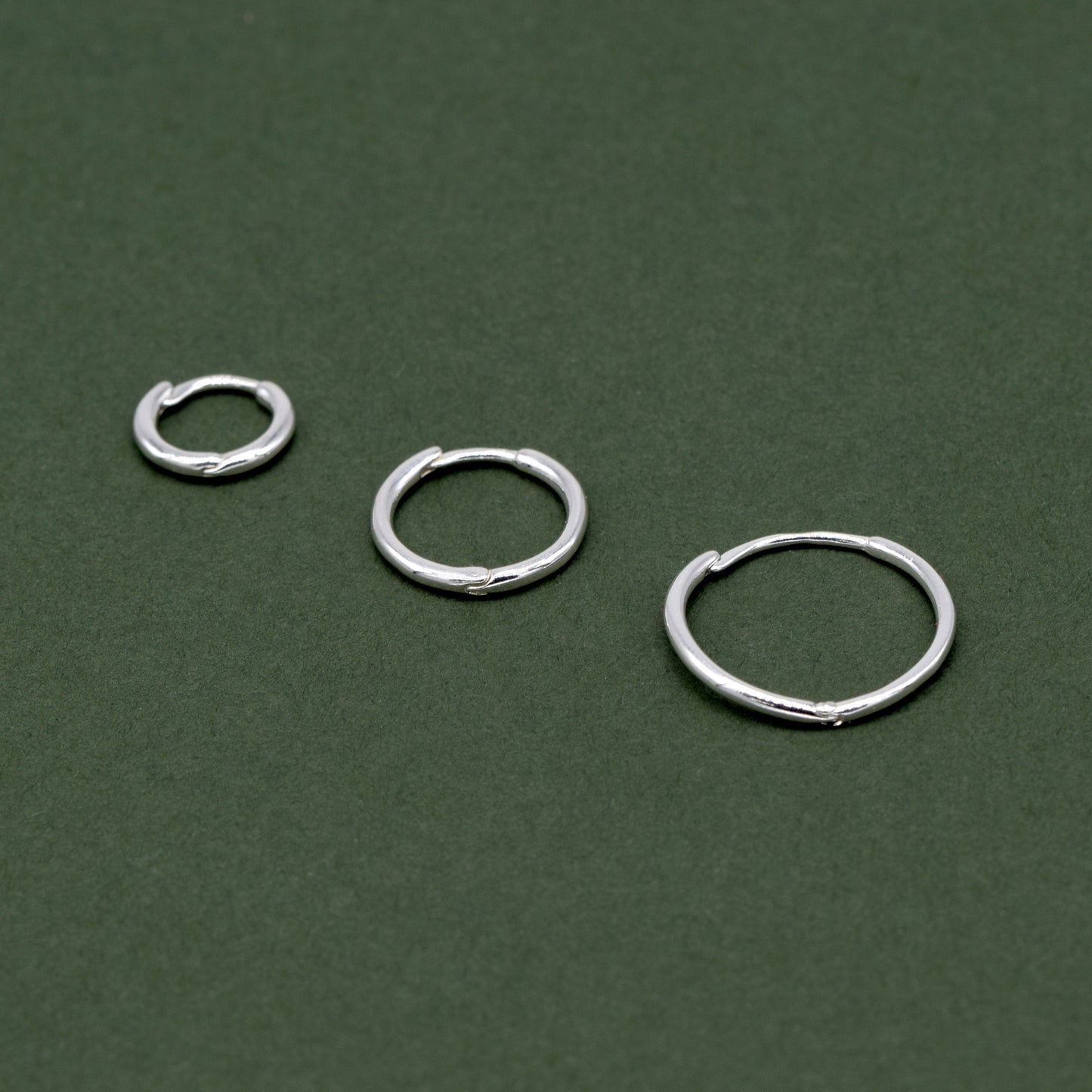 Sterling Silver 10, 14, 18mm Round Ear Huggie Hoop Earrings