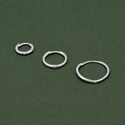 Sterling Silver 10, 14, 18mm Round Ear Huggie Hoop Earrings