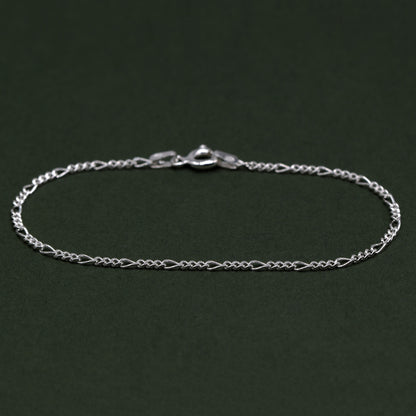 Sterling Silver 1.9mm Diamond Cut Figaro Chain Bracelet