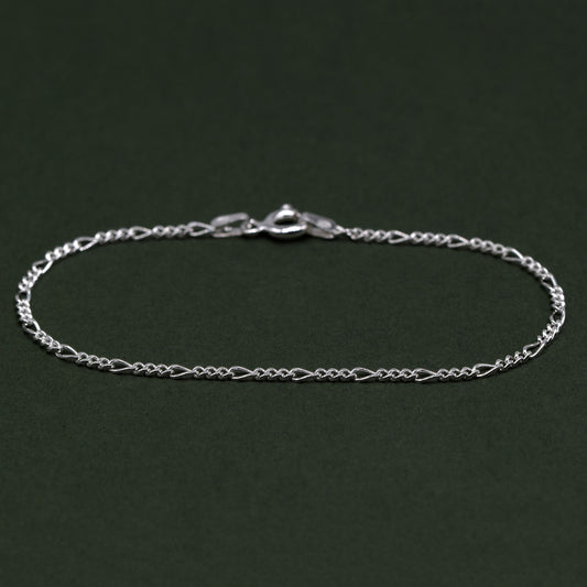 Sterling Silver 1.9mm Diamond Cut Figaro Chain Bracelet