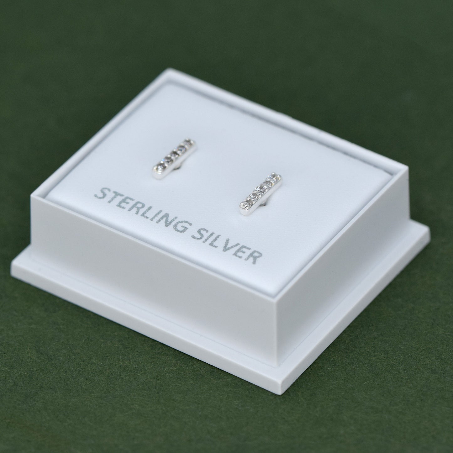 Sterling Silver 7.5mm Cubic Zirconia Bar Stud Earrings  in Gift Box
