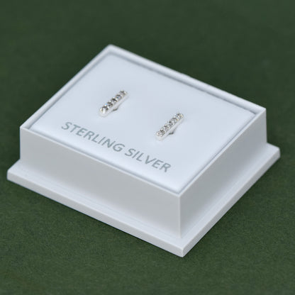 Sterling Silver 7.5mm Cubic Zirconia Bar Stud Earrings  in Gift Box