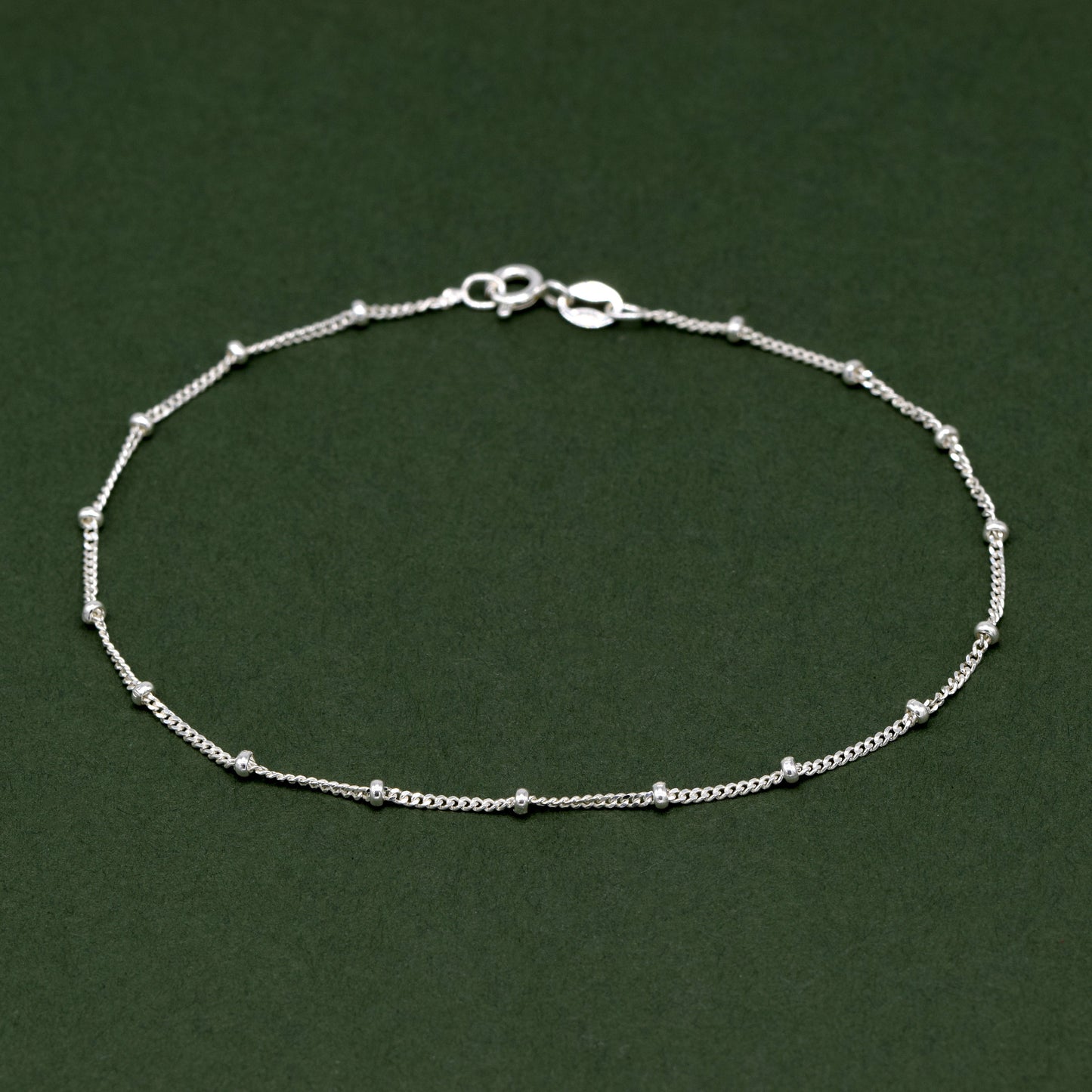 Sterling Silver 1.2mm Satellite Ball Beaded Curb Chain Bracelet
