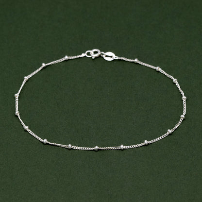 Sterling Silver 1.2mm Satellite Ball Beaded Curb Chain Bracelet