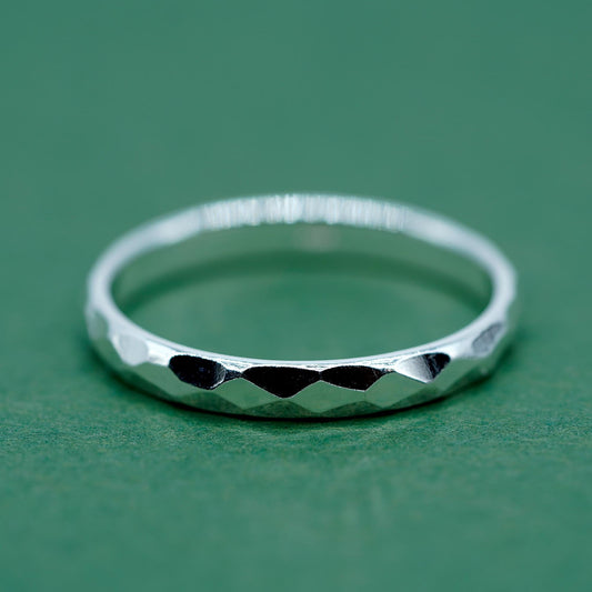 Sterling Silver Minimalist Faceted/Hammered Ring