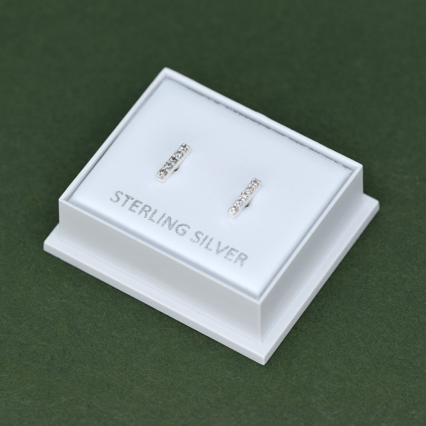 Sterling Silver 7.5mm Cubic Zirconia Bar Stud Earrings  in Gift Box