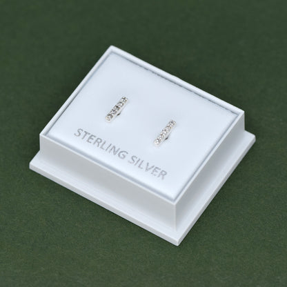 Sterling Silver 7.5mm Cubic Zirconia Bar Stud Earrings  in Gift Box