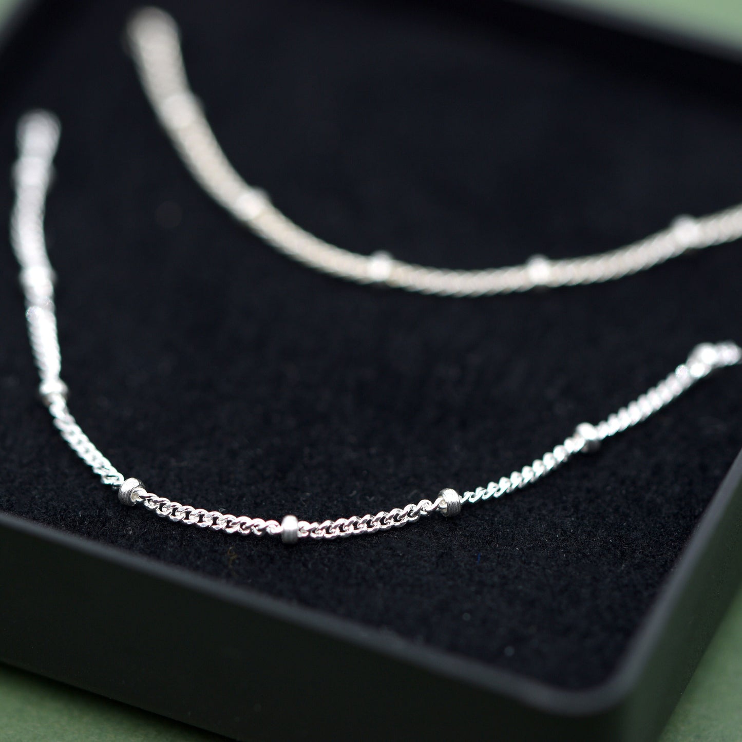 Sterling Silver Satellite Curb Chain Bracelet & Necklace Set