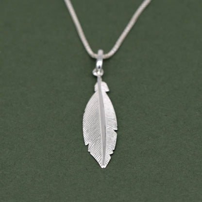 Sterling Silver Feather Pendant Necklace on Box Chain