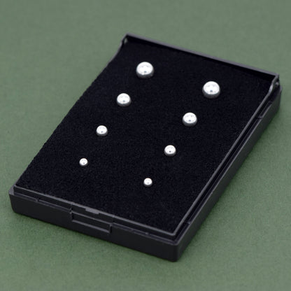 Sterling Silver 3,4,5,6mm Polished Ball Stud Earrings in Gift Box