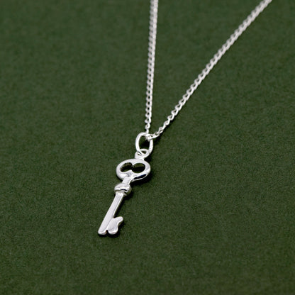Genuine 925 Sterling Silver Key Pendant Necklace Diamond Cut Sterling Silver Curb Chain Minimalist Necklace Women's/Unisex Gift