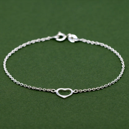 Sterling Silver 6.5", 7.5" Open Heart Bracelet on Rolo Chain