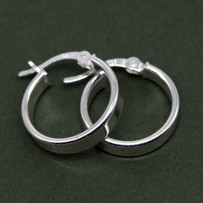Sterling Silver Creole Style 15mm Flat Hoop Earrings