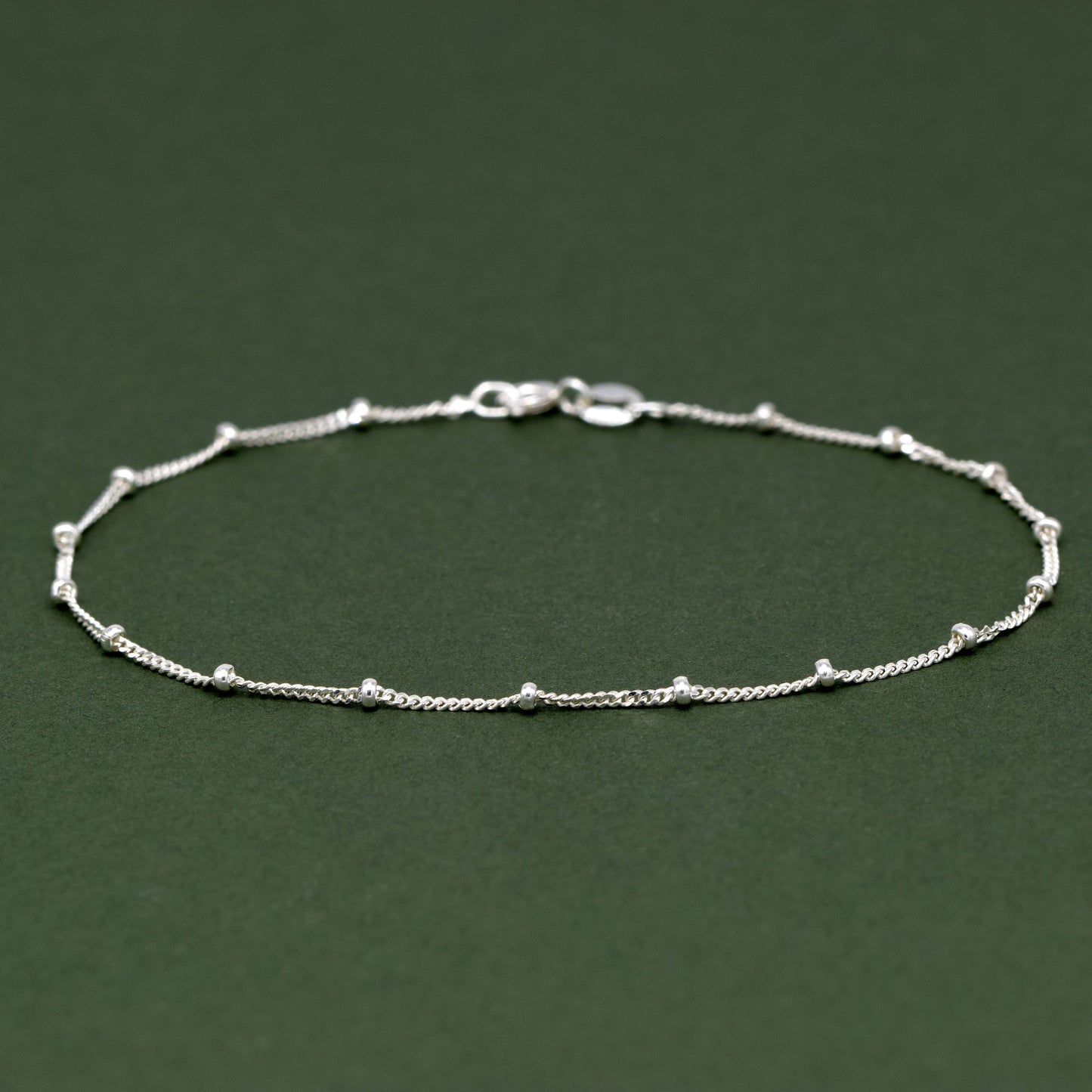 Sterling Silver 1.2mm Satellite Ball Beaded Curb Chain Anklet