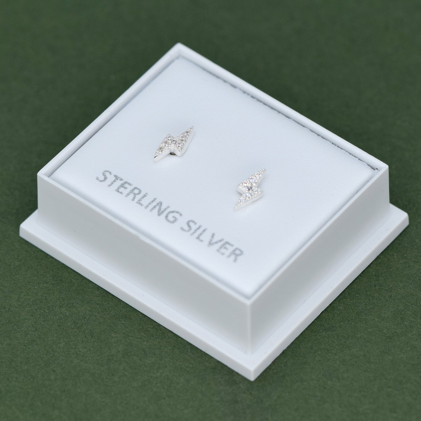 Sterling Silver 7.8mm Cubic Zirconia Lighting Bolt Stud Earrings in Gift Box