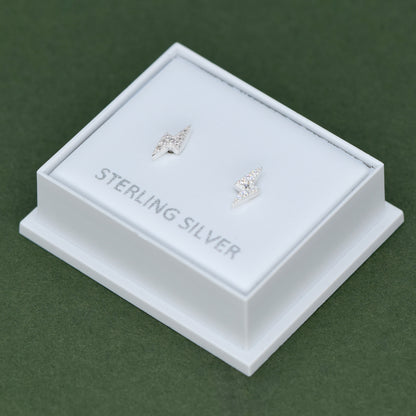 Sterling Silver 7.8mm Cubic Zirconia Lighting Bolt Stud Earrings in Gift Box