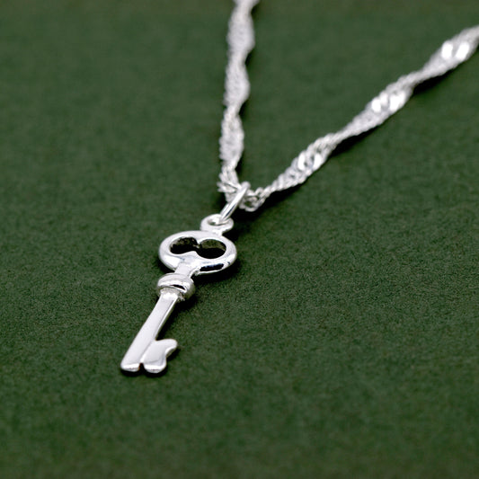 Sterling Silver Key Pendant Necklace on D/C Singapore Chain