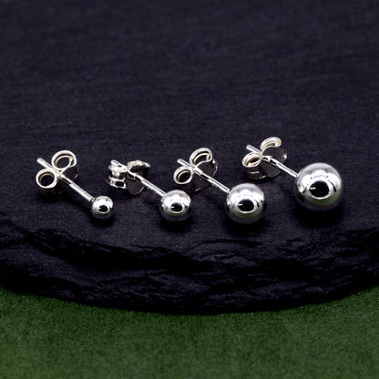 Sterling Silver 3,4,5,6mm Polished Ball Stud Earrings