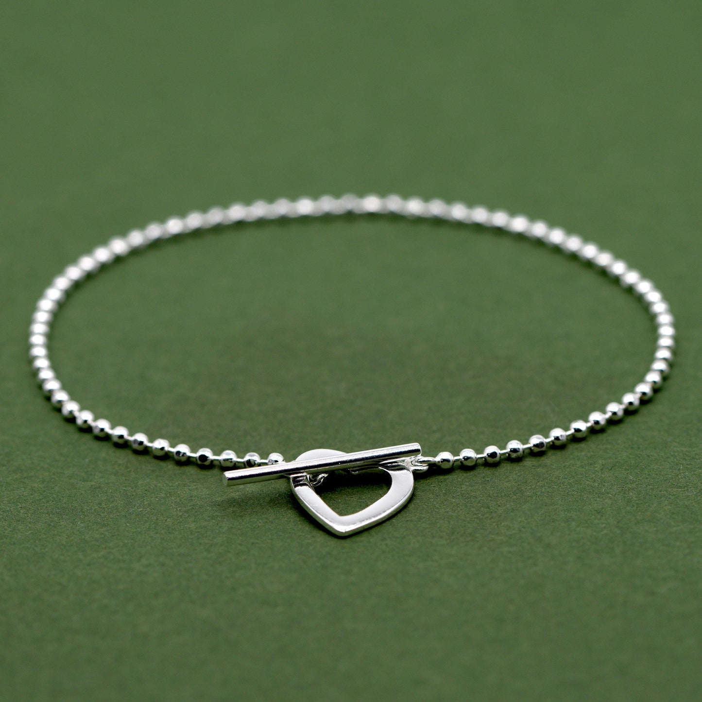 Sterling Silver Heart & T-Bar Ball Bracelet