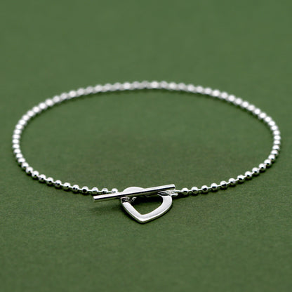 Sterling Silver Heart & T-Bar Ball Bracelet