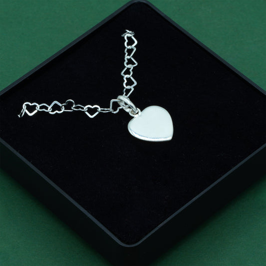 925 Sterling Silver Heart Link Chain With Flat Heart Pendant Necklace, Valentine’s Day Gift for Her, Supplied in Gift Box