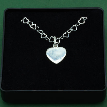 925 Sterling Silver Heart Link Chain With Flat Heart Pendant Necklace, Valentine’s Day Gift for Her, Supplied in Gift Box