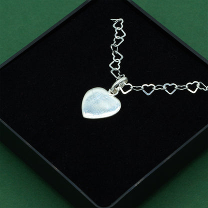 925 Sterling Silver Heart Link Chain With Flat Heart Pendant Necklace, Valentine’s Day Gift for Her, Supplied in Gift Box