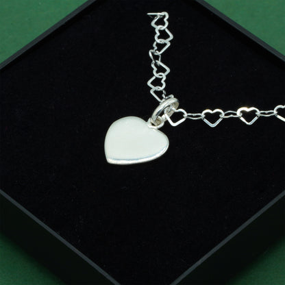 925 Sterling Silver Heart Link Chain With Flat Heart Pendant Necklace, Valentine’s Day Gift for Her, Supplied in Gift Box