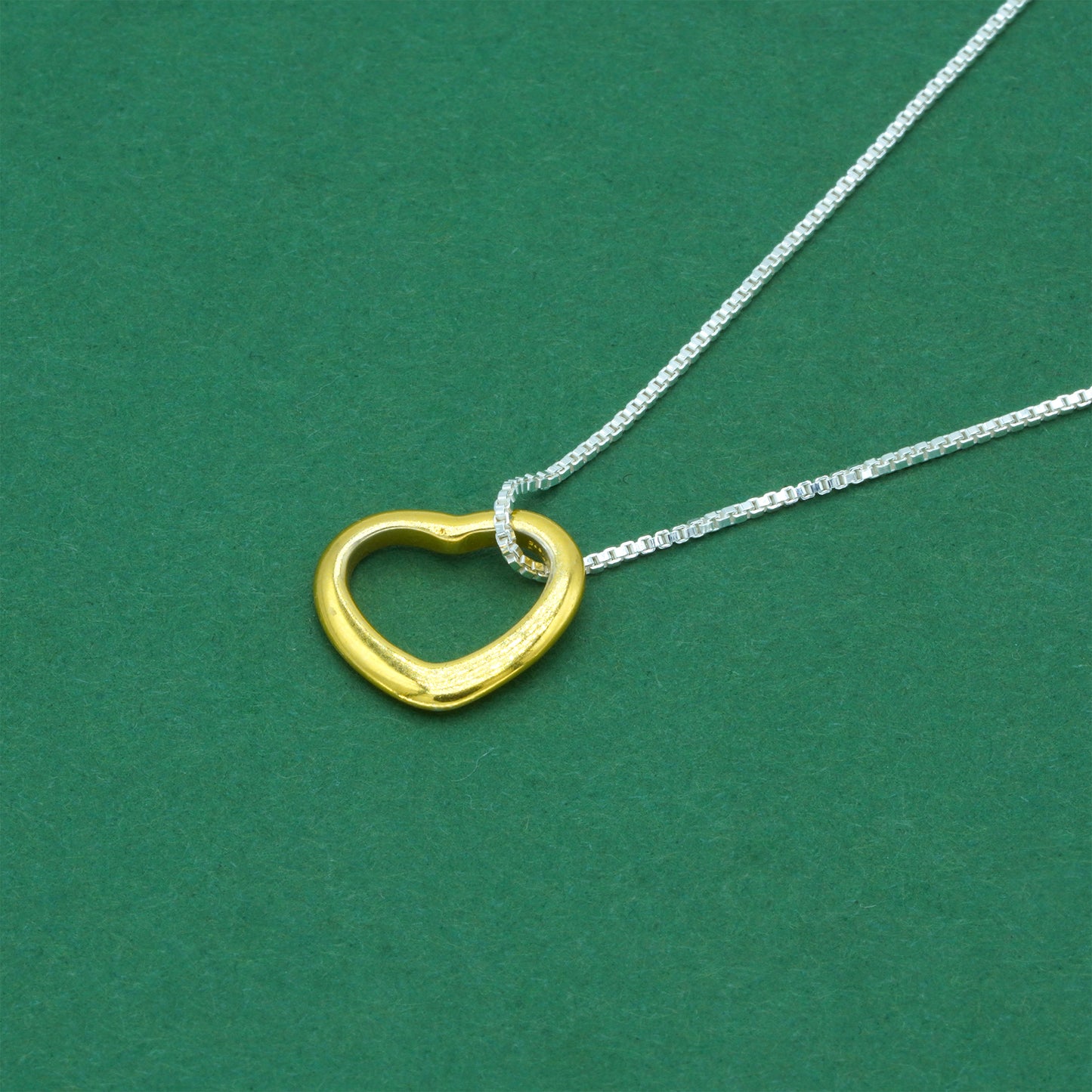 925 Sterling Silver Box Chain With 18k Flash Gold Plated Open Heart Pendant Necklace – Valentine’s Day Romantic Gift for Her