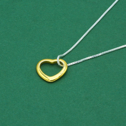 925 Sterling Silver Box Chain With 18k Flash Gold Plated Open Heart Pendant Necklace – Valentine’s Day Romantic Gift for Her