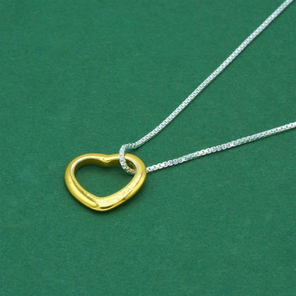 925 Sterling Silver Box Chain With 18k Flash Gold Plated Open Heart Pendant Necklace – Valentine’s Day Romantic Gift for Her