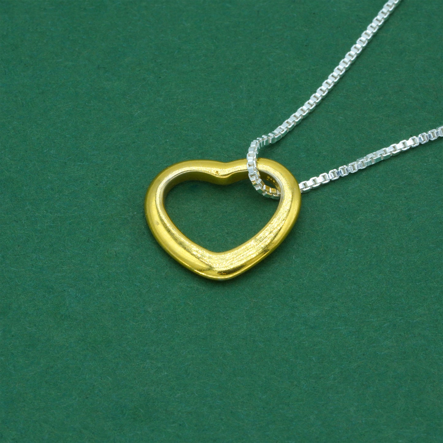 925 Sterling Silver Box Chain With 18k Flash Gold Plated Open Heart Pendant Necklace – Valentine’s Day Romantic Gift for Her