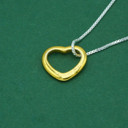 925 Sterling Silver Box Chain With 18k Flash Gold Plated Open Heart Pendant Necklace – Valentine’s Day Romantic Gift for Her