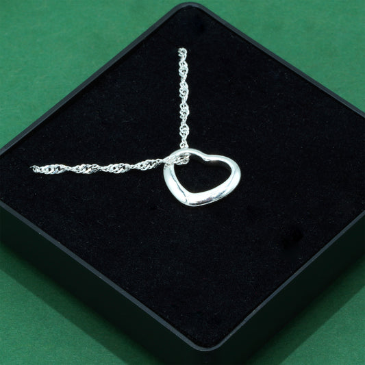 925 Sterling Silver Singapore Chain With Open Heart Pendant Necklace, Valentine’s Day Gift for Her, Supplied in Gift Box