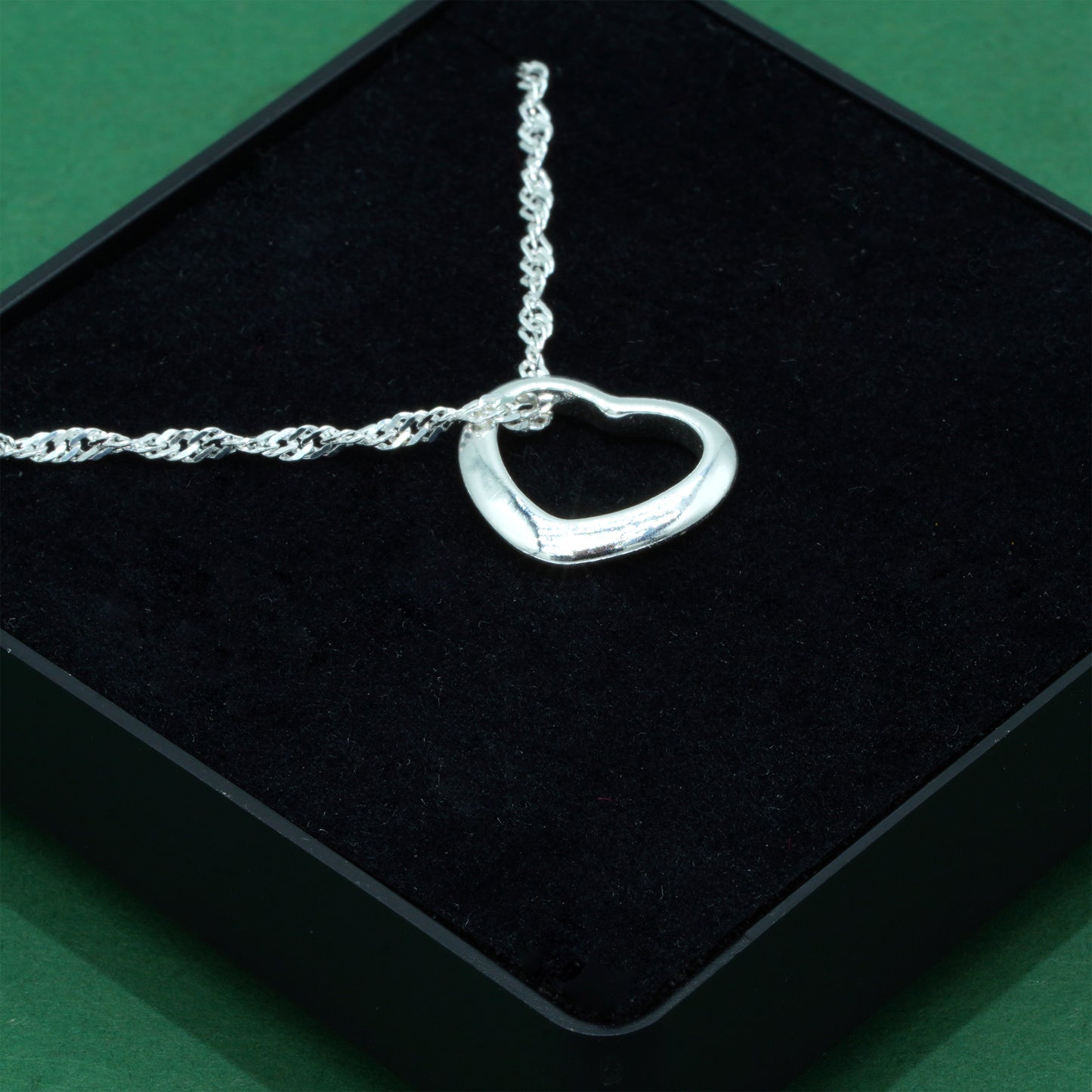 925 Sterling Silver Singapore Chain With Open Heart Pendant Necklace, Valentine’s Day Gift for Her, Supplied in Gift Box